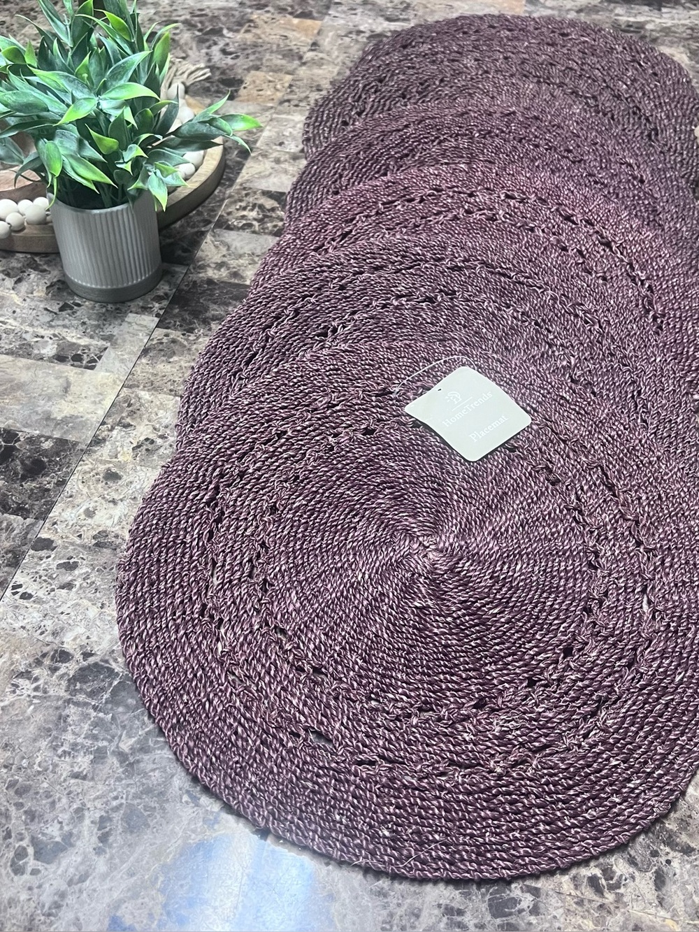 6 Pc Woven 100% Straw Macrame Placemat Set Cottagecore Boho Brown 15”